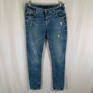 Silver Jeans Co Girl Friend Women's 28x29 Medium Wash Blue Denim Cotton Blend